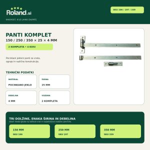 Panti komplet 150 × 25 × 4 mm SKU 106, 250 × 25 × 4 mm SKU 197 in 350 × 25 × 4 mm SKU 339