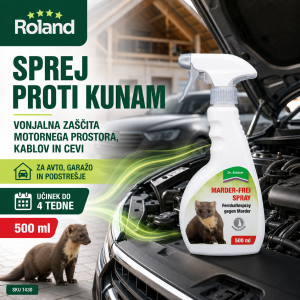 Sprej proti kunam 500 ml ustvarja vonjalno zaščitno bariero v motornem prostoru, garaži ali podstrešju ter pomaga zmanjšati možnost poškodb kablov, cevi in izolacije.