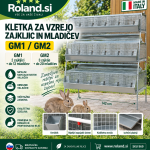 Kletka GM1 za vzrejo 2 zajkljic in do 12 mladičev z gnezdi ter nipeljnim napajalnim sistemom