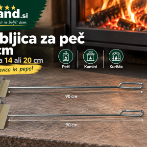 Grebljica za peč z 90 cm dolgim ročajem in lopatico širine 14 ali 20 mm za žerjavico in pepel