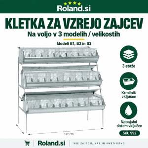 Kletka za vzrejo zajcev z modeli B1, B2 in B3 ter vključena napajalni sistem in krmilnik