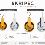 Kovinski škripec 5 cm in 6 cm iz pocinkanega jekla za dvigovanje bremen