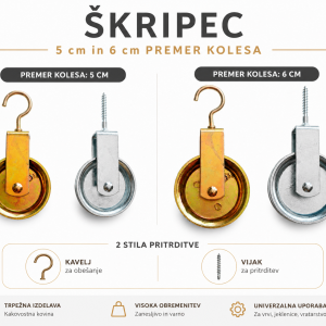 Kovinski škripec 5 cm in 6 cm iz pocinkanega jekla za dvigovanje bremen