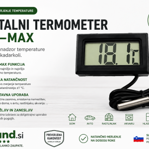 Digitalni MIN/MAX termometer z LCD-zaslonom za prikaz trenutne, najnižje in najvišje zabeležene temperature