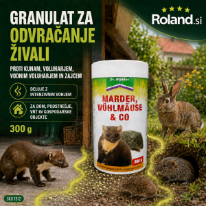 Granulat Dr. Stähler 300 g za odvračanje kun, voluharjev, vodnih voluharjev, zajcev in drugih glodavcev z intenzivnim vonjem na podstrešju, vrtu, ob hiši in gospodarskih objektih