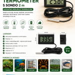 Digitalni termometer s sondo dolžine 2 m za merjenje temperature od −50 °C do +110 °C