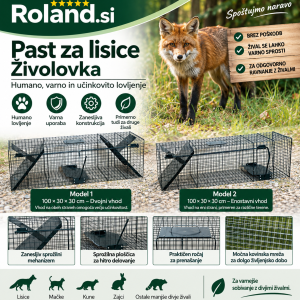 Past za lisice oziroma kovinska živolovka 100 × 30 × 30 cm z enojnim ali dvojnim vhodom
