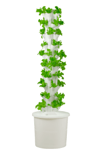 Hidroponični stolp za domačo pridelavo zelenjave z več nivoji za vertikalno gojenje brez zemlje.