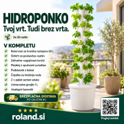 Želiš domačo solato in sveža zelišča, pa imaš na voljo samo balkon ali teraso? Za začetek pridelave ne potrebuješ vedno vrtnih gredic. Hidroponko je vertikalni hidroponski vrt za gojenje brez zemlje. Rastline razporediš po stolpu, črpalka omogoča kroženje hranilne raztopine, analogni časovnik pa nastavitev delovanja. V kompletu prejmeš vodni rezervoar 50 L, sistem za postavitev rastlin, zalivalno-vzgojitvene lončke, pladenj s spužvami za kalitev, podstavek s kolesi, črpalko, dva paketa semen solate, univerzalno gnojilo 1 L in analogni časovnik. Sistem omogoča do 50 rastlin. Pri večjih rastlinah uporabi manj mest, da imajo dovolj prostora in svetlobe. Redno spremljaj vodo, hranila in rast ter obiraj sproti.