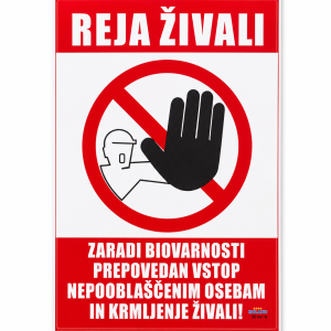 Opozorilna tabla REJA ŽIVALI iz Dibonda 20 × 30 cm za označevanje hleva, pašnika, kmetije ali območja reje živali.