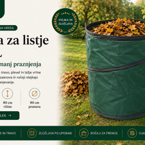 Zložljiva pop-up vrtna vreča s spiralno oporo, ki med polnjenjem ostane odprta. Primerna za listje, travo, plevel in lažje rastlinske ostanke.