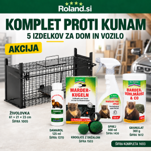 Komplet proti kunam z živolovko, vabo Damarol 125 ml, kroglicami, sprejem 500 ml in granulatom 300 g