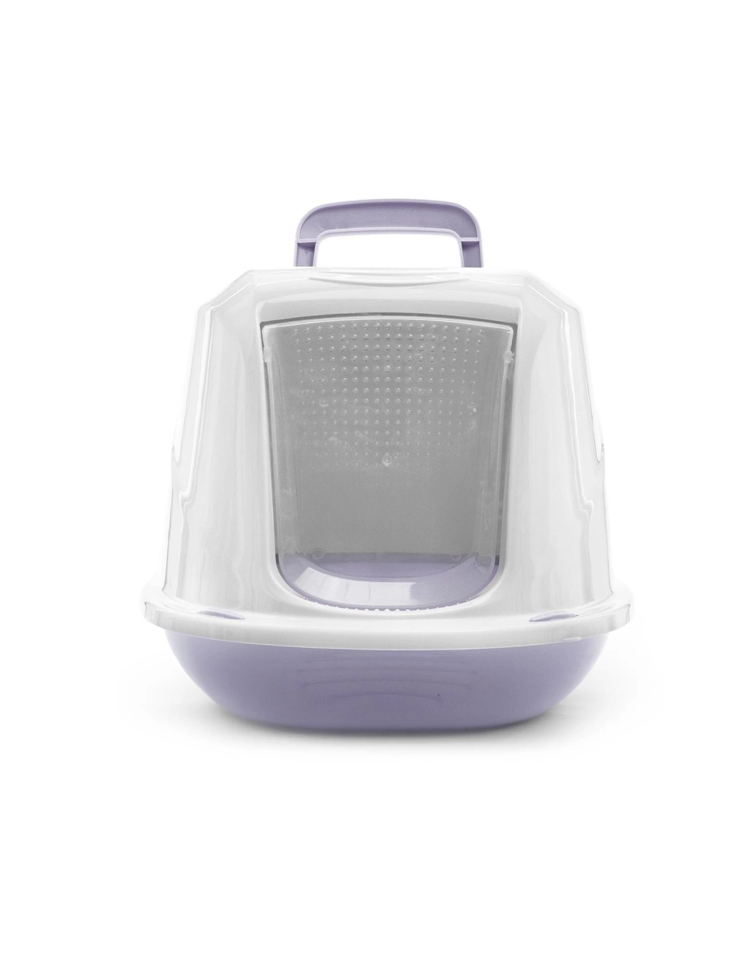 Mačji straniščni zaboj dimenzij 57×39,5×38 cm z vgrajenim ročajem in ogljikovim filtrom za manj vonjav