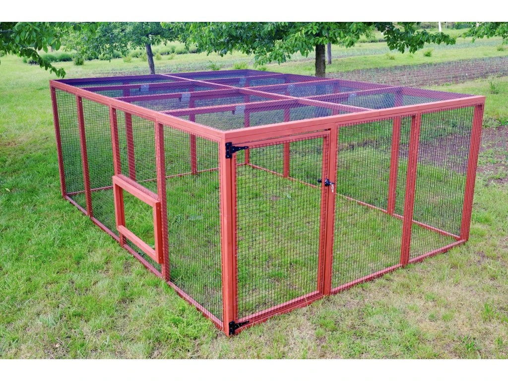 Large in XL Run – zunanji prostori za kokoši z lesenim okvirjem in kovinsko mrežo, odporni na vremenske razmere.