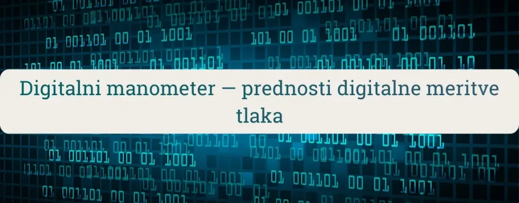Digitalni manometer – ozadje z digitalno kodo za prikaz prednosti digitalne meritve tlaka (pnevmatike, voda)