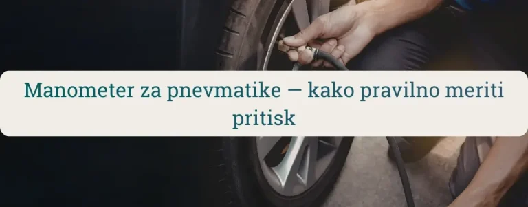 Manometer za pnevmatike – merjenje pritiska na ventilu avtomobilske pnevmatike s cevjo in merilnikom tlaka