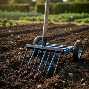 Prenosne prekopne vile s kolesi Roland za rahljanje zemlje in lažji transport po vrtu