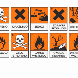 Komplet nevarnostnih piktogramov velikosti 40 x 25 cm za jasno označevanje kemikalij, posod, embalaže in prostorov. Opozorilne nalepke za večjo varnost pri delu.