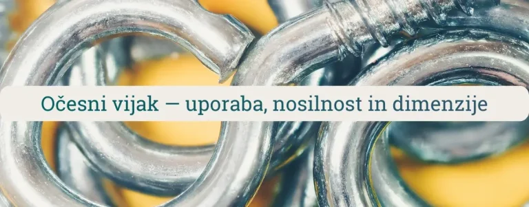 Očesni vijaki na rumeni podlagi z naslovom bloga o uporabi, nosilnosti in dimenzijah za varno privezovanje, obešanje in sidranje.