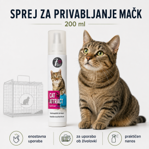 Sprej za privabljanje mačk 200 ml za uporabo v živolovki, lovilni kletki ali pasti za humano zajemanje mačk