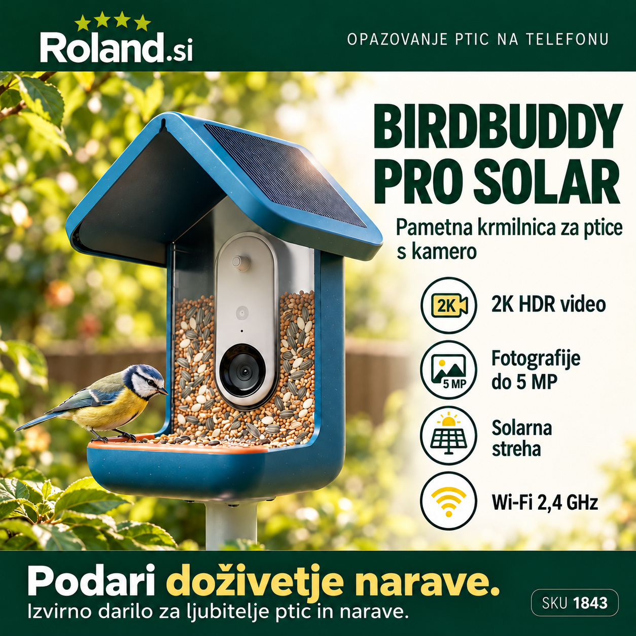 Birdbuddy PRO Solar – pametna krmilnica za ptice s 2K HDR kamero ORIGINAL - slika 3