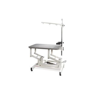 Profesionalna miza s pedalom za grooming psov in mačk z nastavljivo višino 64–94 cm, površino 107 × 60 cm in nedrsečo gumo.