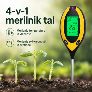 Digitalni pH tester zemlje 4 v 1 za merjenje pH vrednosti prsti, vlage, temperature tal in svetlobe