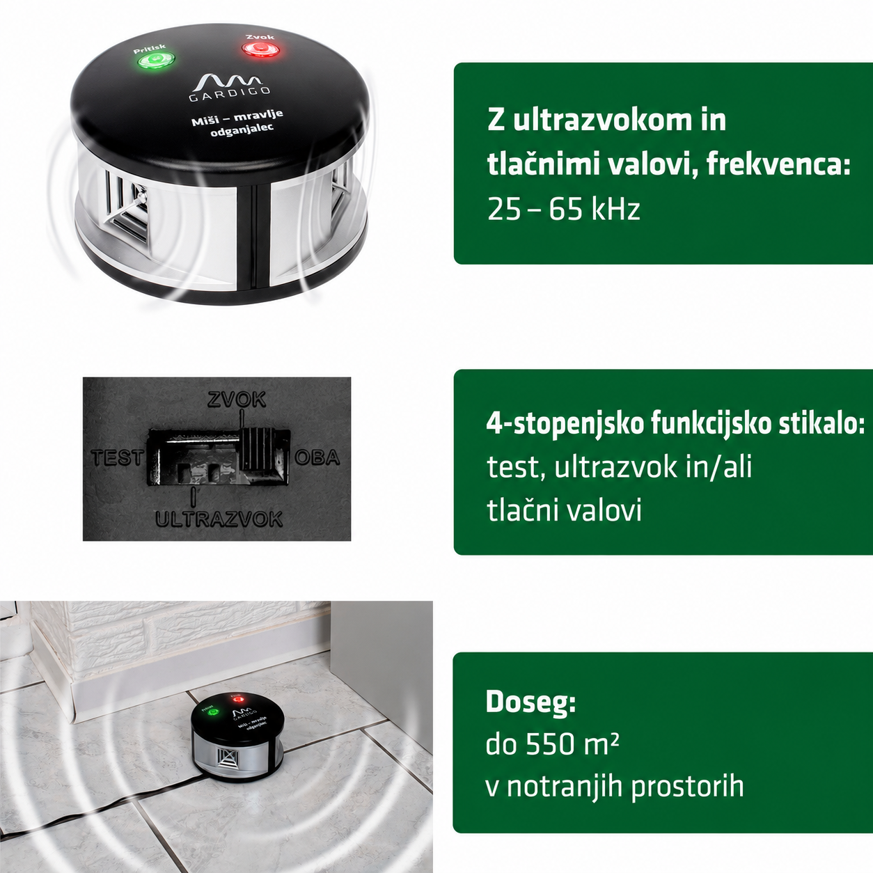 Ultrazvočni odganjalec miši in škodljivcev, mravelj in srebrnih ribic - slika 4