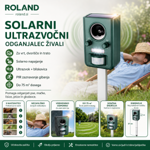 Solarni ultrazvočni odganjalec živali Gardigo s PIR-senzorjem in LED-bliskavico
