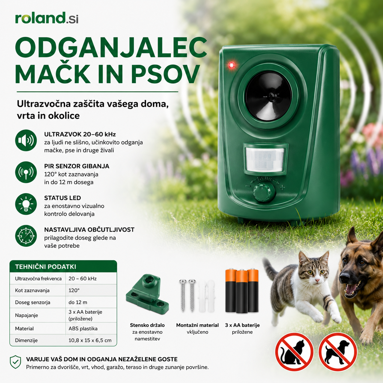 Odganjalec mačk in psov Gardigo – ultrazvočni odganjalec s senzorjem gibanja - slika 7