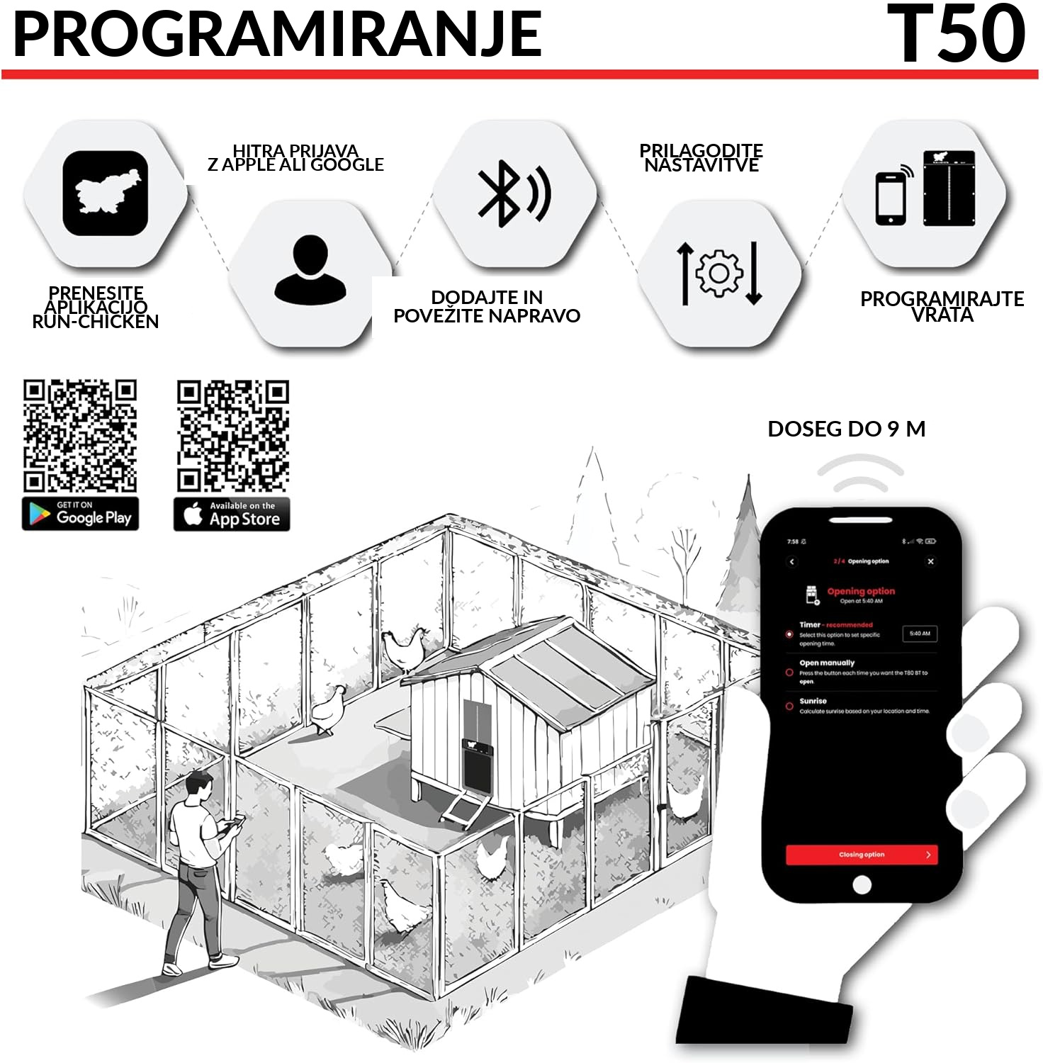 RUN-CHICKEN T50 – avtomatska vrata za kokošnjak z aplikacijo, GPS, timerjem in senzorjem svetlobe - slika 7