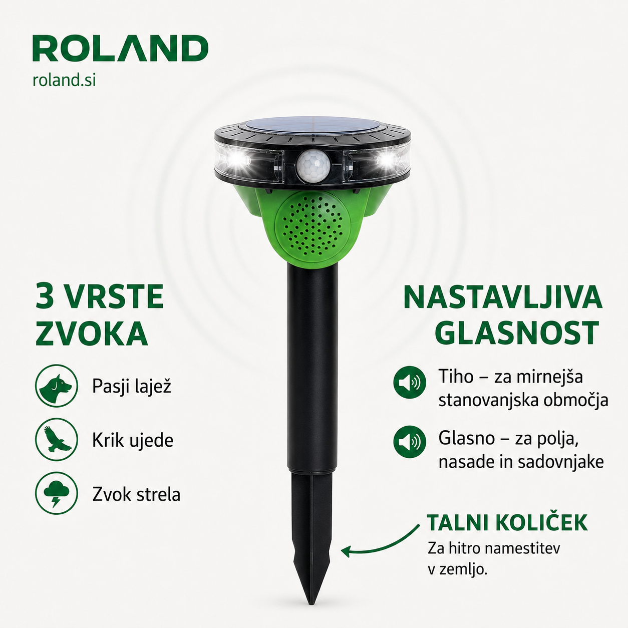 Solarni odganjalec ptic Gardigo s 3 zvoki in LED-bliskavico - slika 6