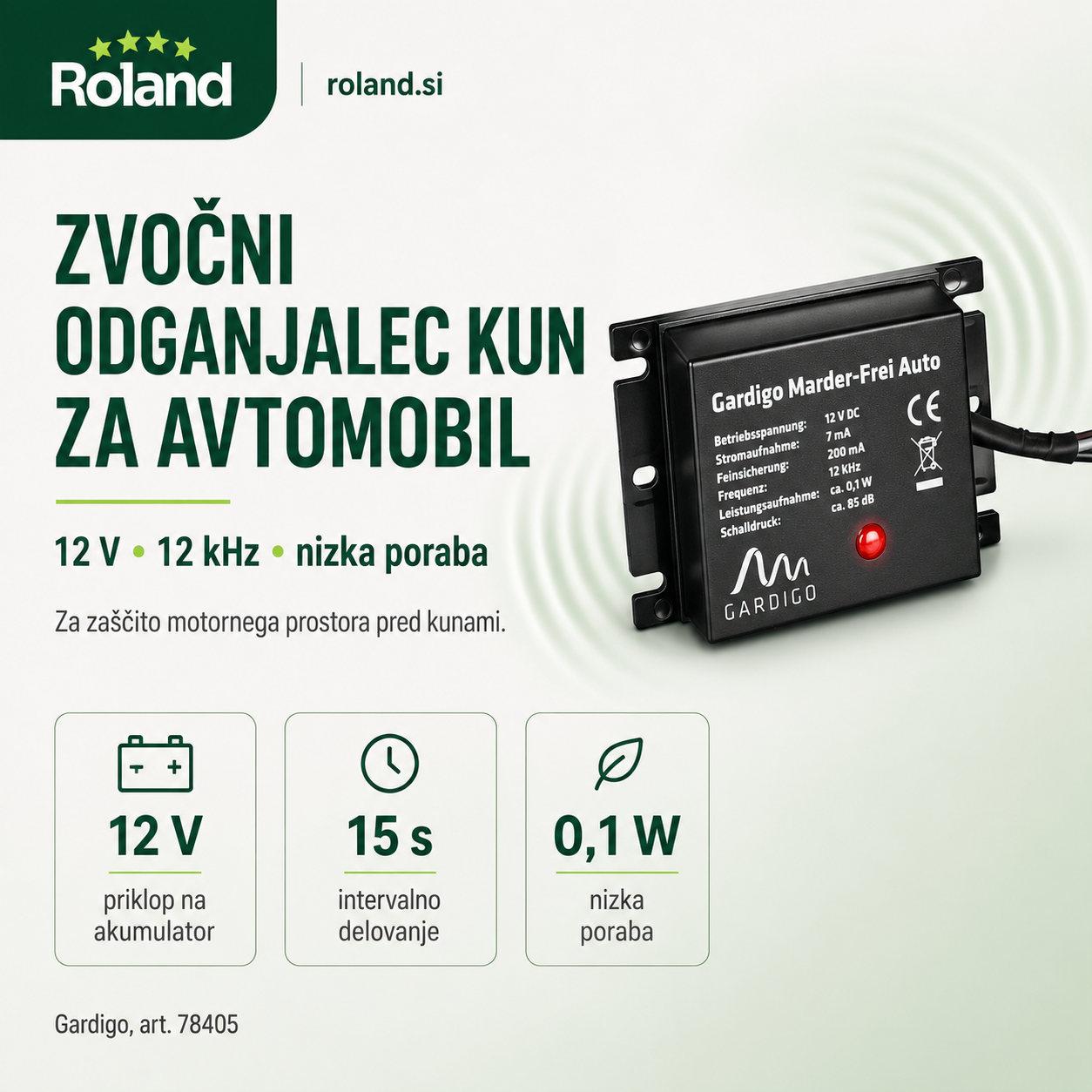 Zvočni odganjalec kun za avto 12 V za zaščito kablov, cevi in izolacije v motornem prostoru