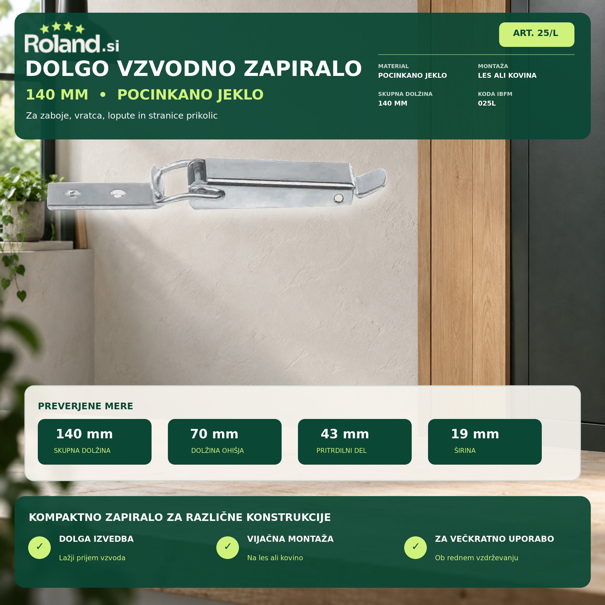 Dolgo vzvodno zapiralo 140 mm iz pocinkanega jekla